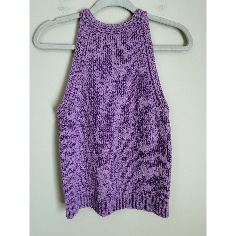 J.Crew Sweater Crochet Tank Top Women XS Purple High Neck - Picture 5 of 8